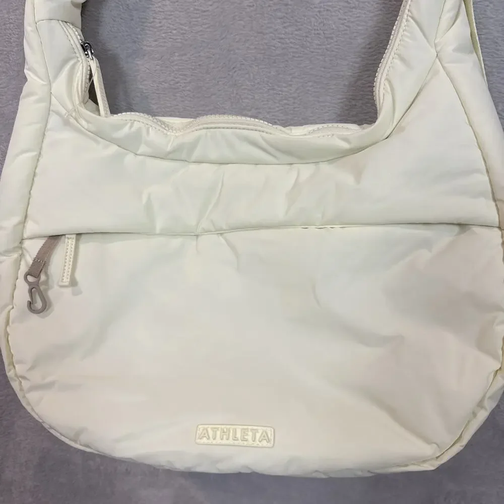 Athleta All About Large Crossbody Hobo Bag Yellow Travel Puffy Casual Sporty New